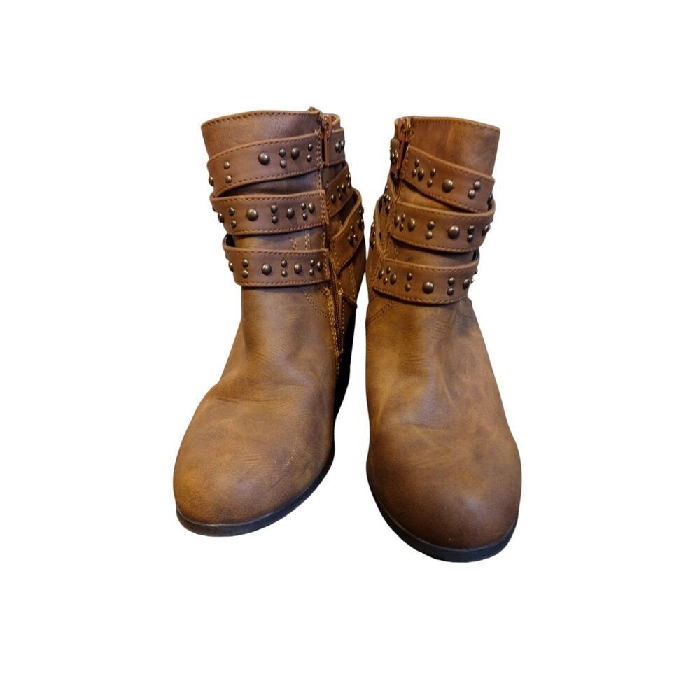 Madden girl Faux Leather Brown strappy‎ ankle 3" Heel boots